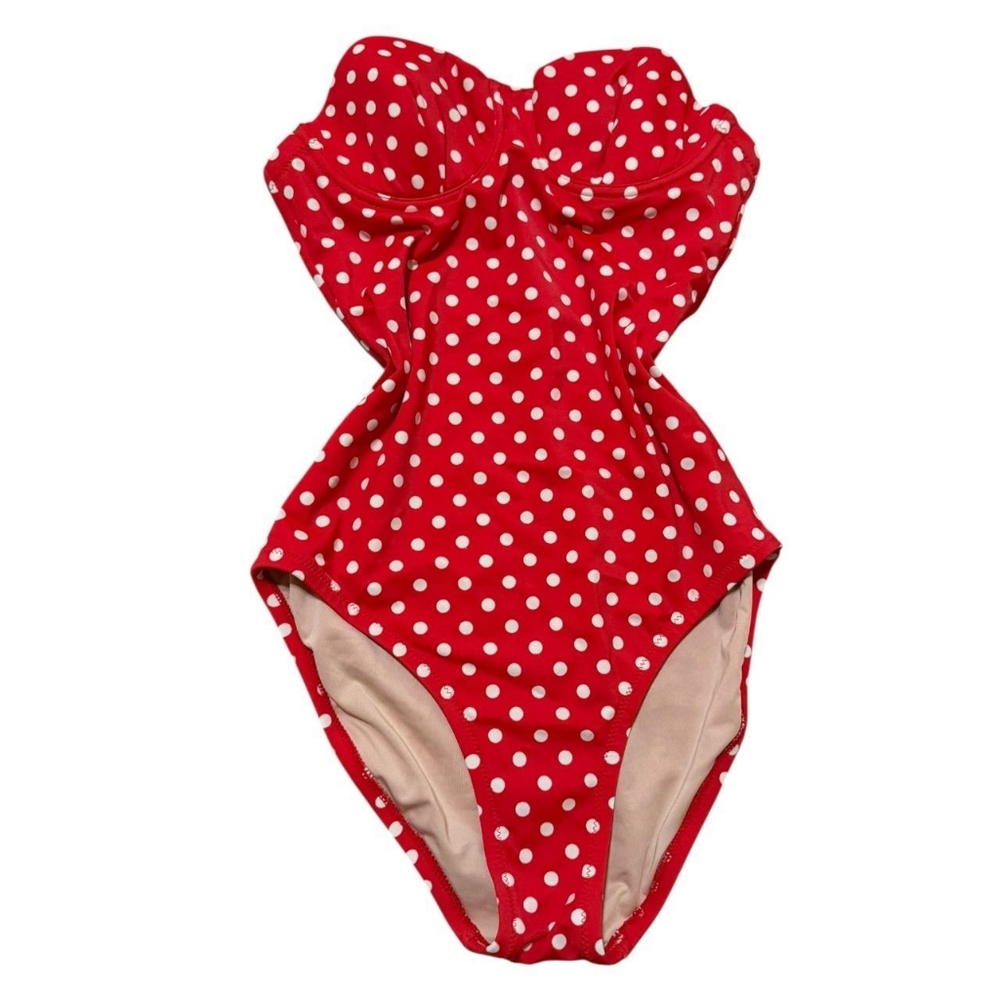J. Crew Women's Red and White Polka Dot One Piece Swimsuit